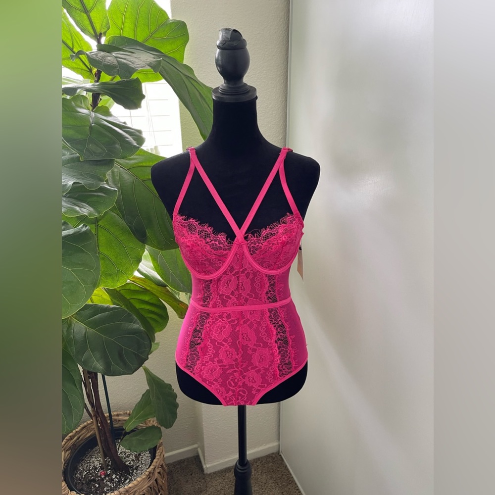 Hot Pink Lace Bodysuit/Lingerie